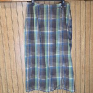 Sag Harbor Plaid Skirt A-Line Midi Career Casual Brown Blue Green‎ Size 12